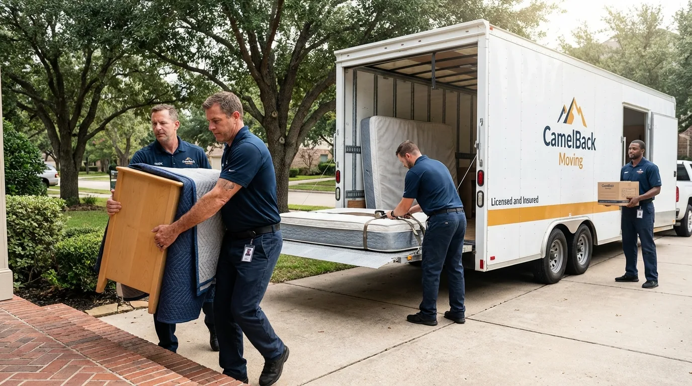 Crew loading residential truck for cross-state move from Kirtland, NM
